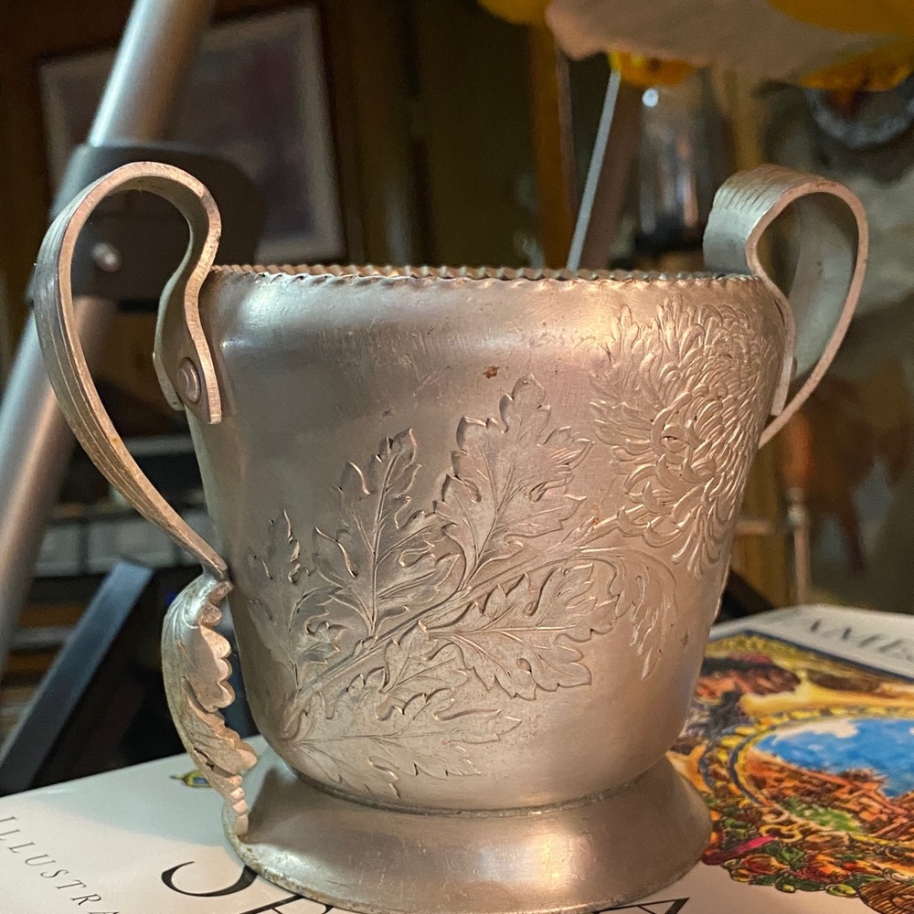 vintage hammered aluminum sugar bowl